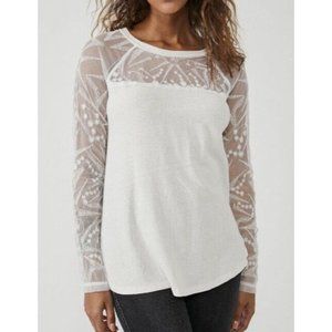 Free People Sidney Illusion Top Womens Size Medium Love Dove Tee Long Sleeves